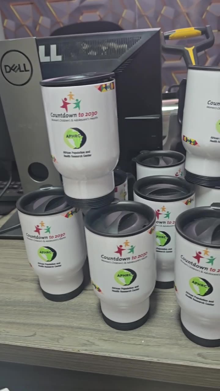 Stainless travel mugs printed for the APHRC Countdown to 2030 programme